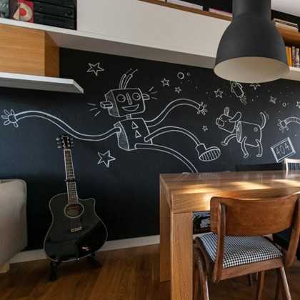 Как смотрится в интерьере квартиры меловая, графитовая или магнитно-грифельная краска, можно ли ее применять для детской комнаты