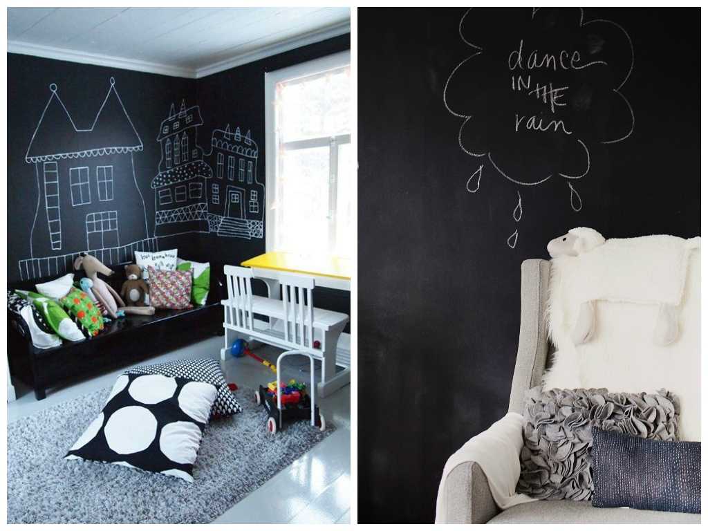 Как смотрится в интерьере квартиры меловая, графитовая или магнитно-грифельная краска, можно ли ее применять для детской комнаты