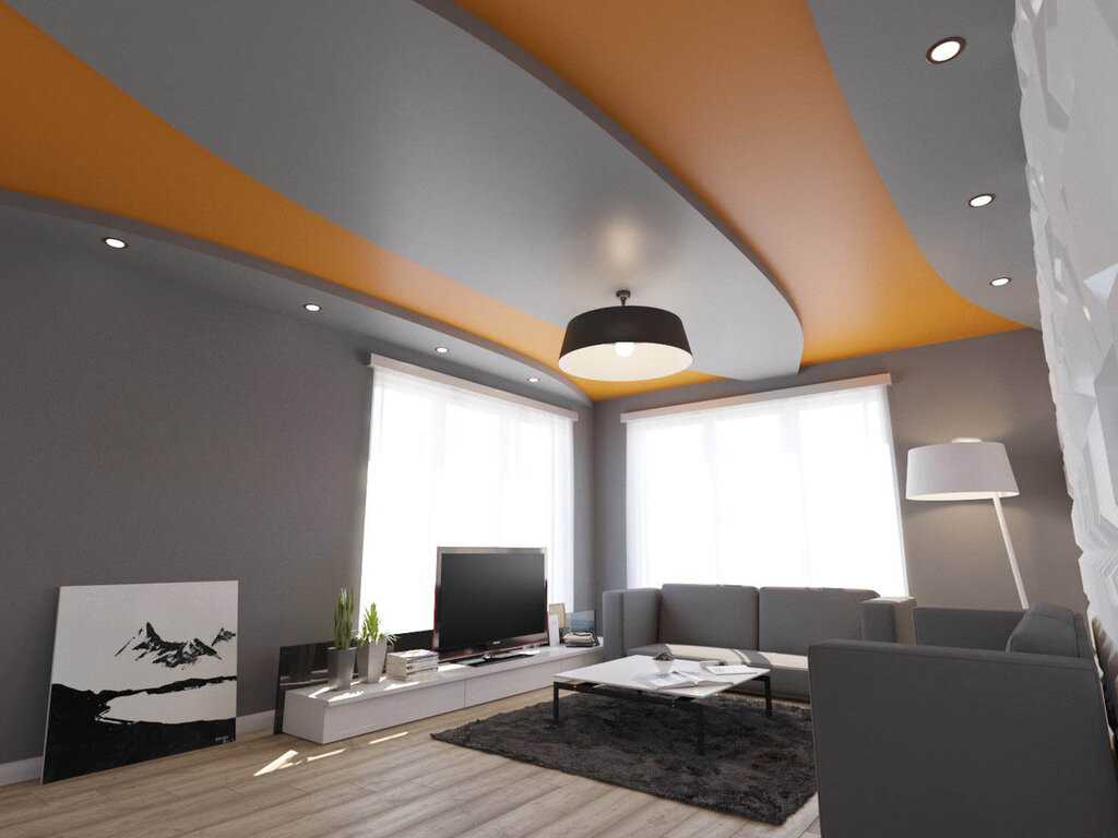 Двухуровневые натяжные потолки для зала: особенности и варианты дизайна