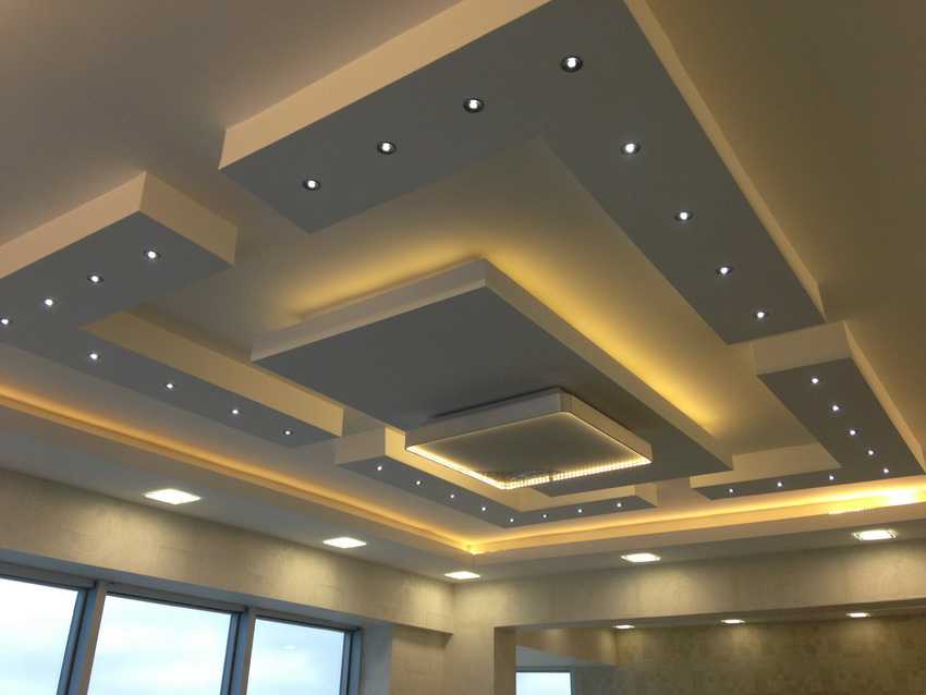 Двухуровневые потолки из гипсокартона с подсветкой (38 фото): как смонтировать